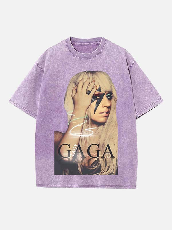 Lady Gaga Print Round Neck T-shirt