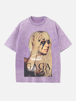 Lady Gaga Print Round Neck T-shirt