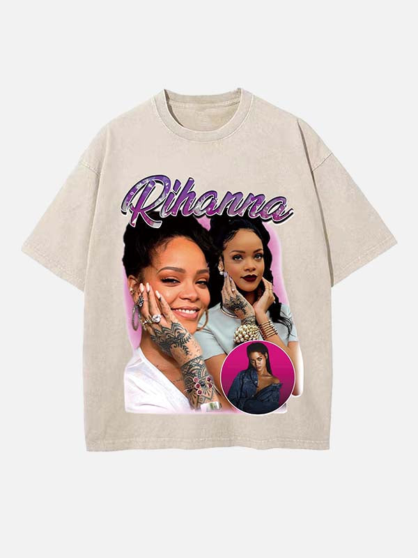 Rihanna Print Round Neck T-shirt