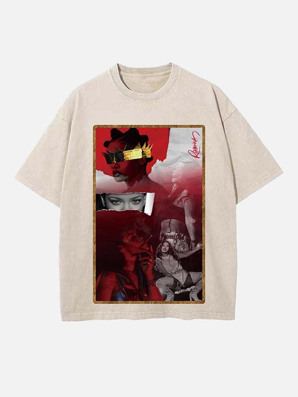 Rihanna Print Round Neck T-shirt
