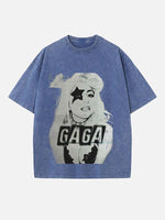 Lady Gaga Print Round Neck T-shirt