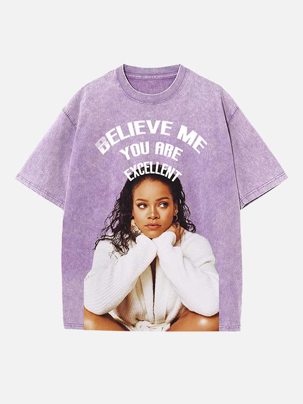 Rihanna Print Round Neck T-shirt