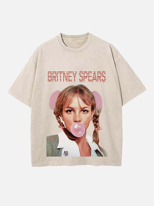 Britney Spears Print Round Neck T-shirt