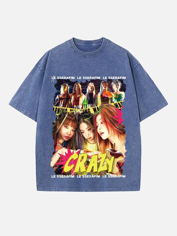 LE SSERAFIM Print Round Neck T-shirt