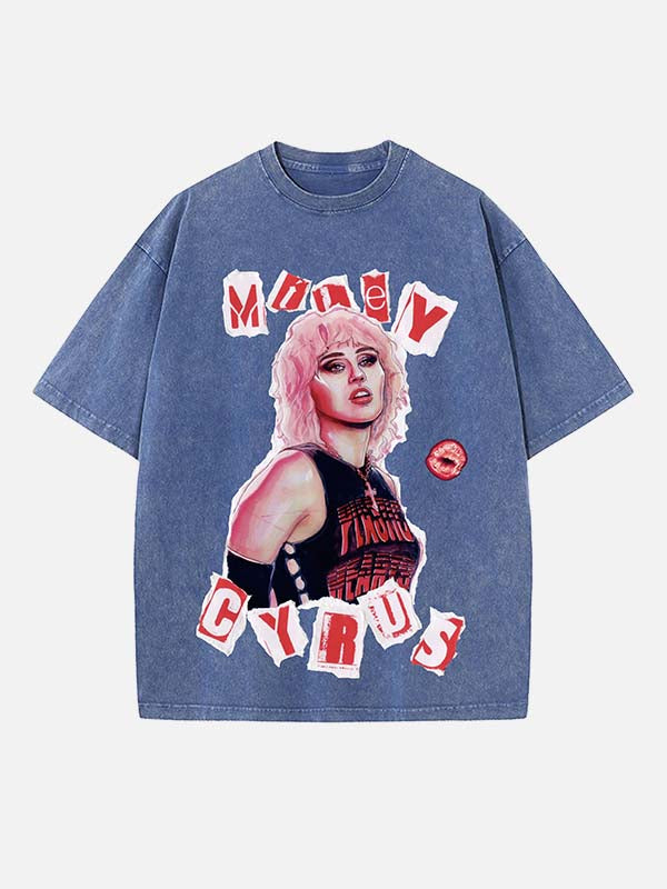 Miley Cyrus Print Round Neck T-shirt