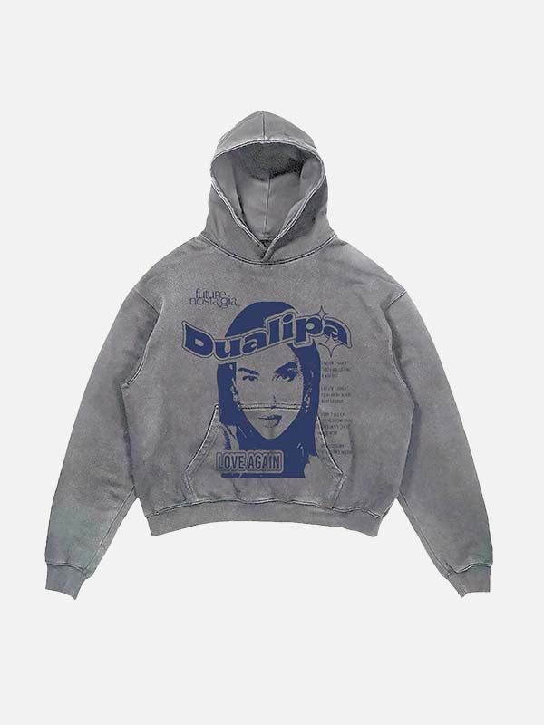 Dua Lipa Print Slant Pockets Hoodie