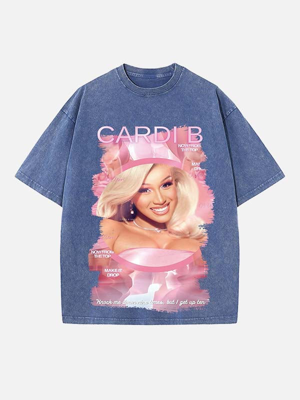 Cardi B Print Round Neck T-shirt