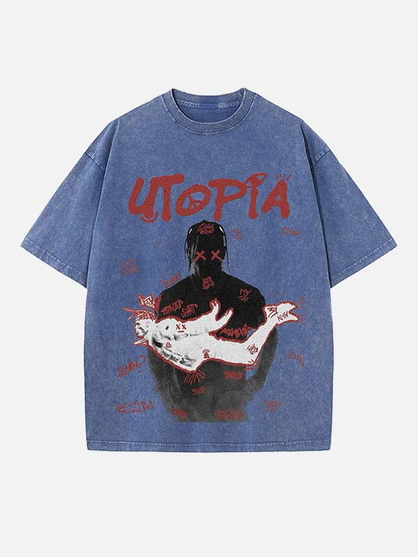 Travis Scott Print Round Neck T-shirt