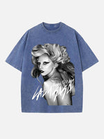 Lady Gaga Print Round Neck T-shirt