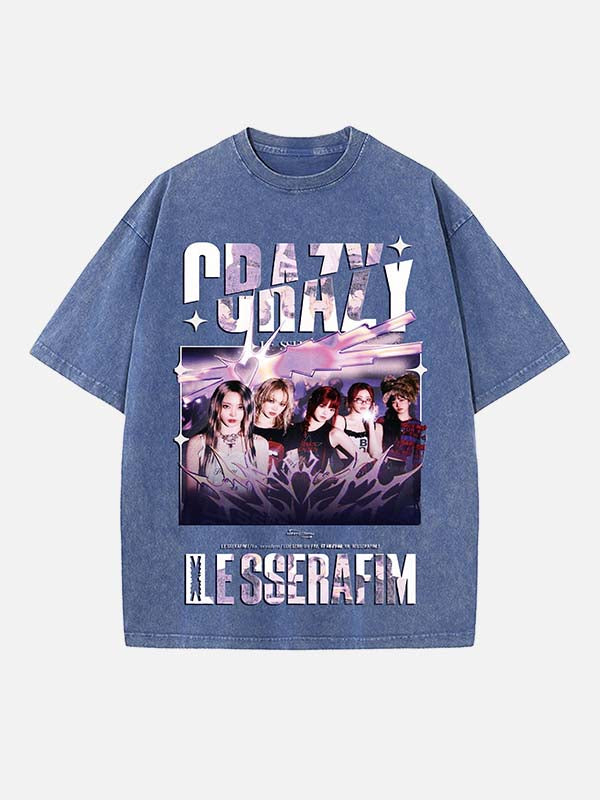 LE SSERAFIM Print Round Neck T-shirt