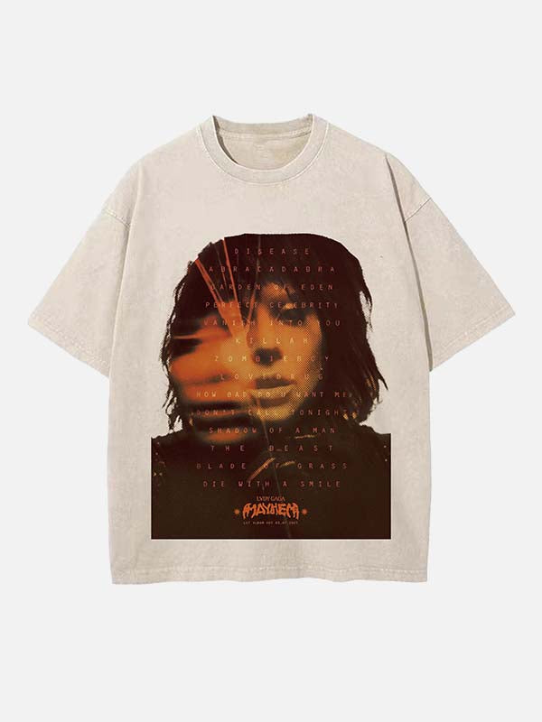 Lady Gaga Print Round Neck T-shirt