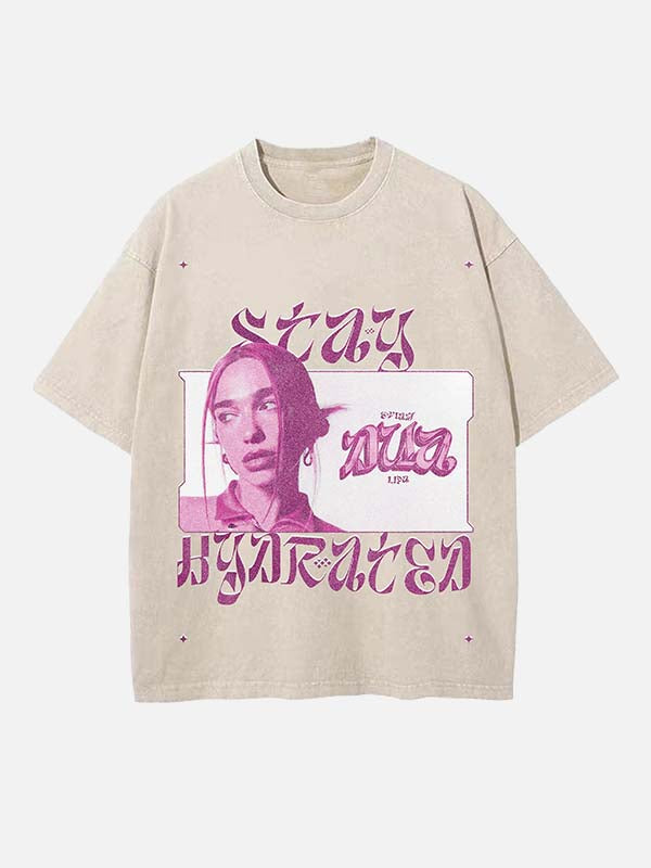 Dua Lipa Print Round Neck T-shirt