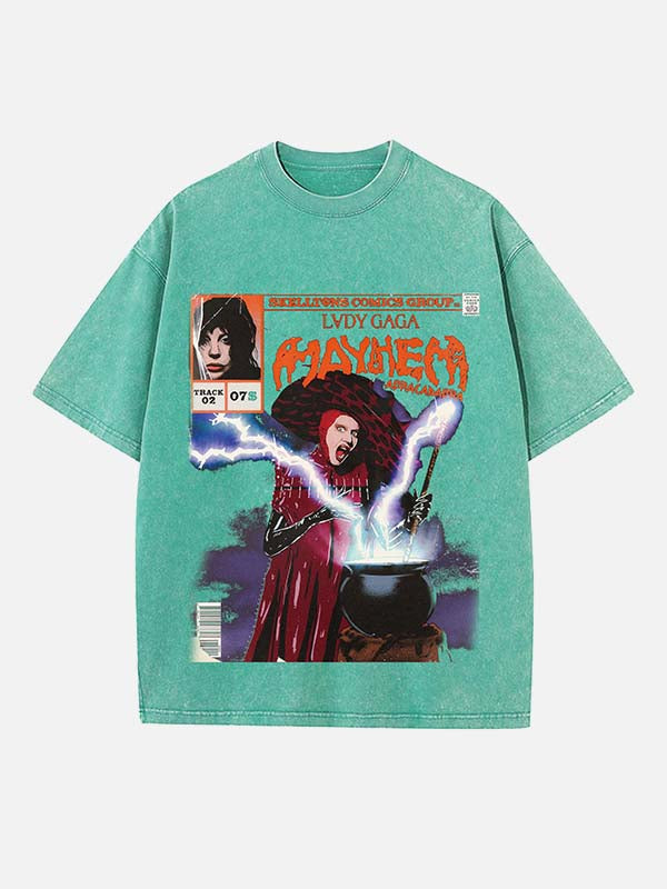 Lady Gaga Print Round Neck T-shirt