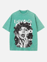 Lady Gaga Print Round Neck T-shirt