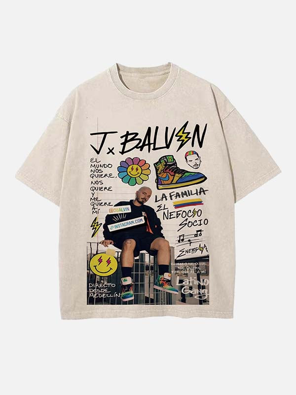 J Balvin Print Round Neck T-shirt