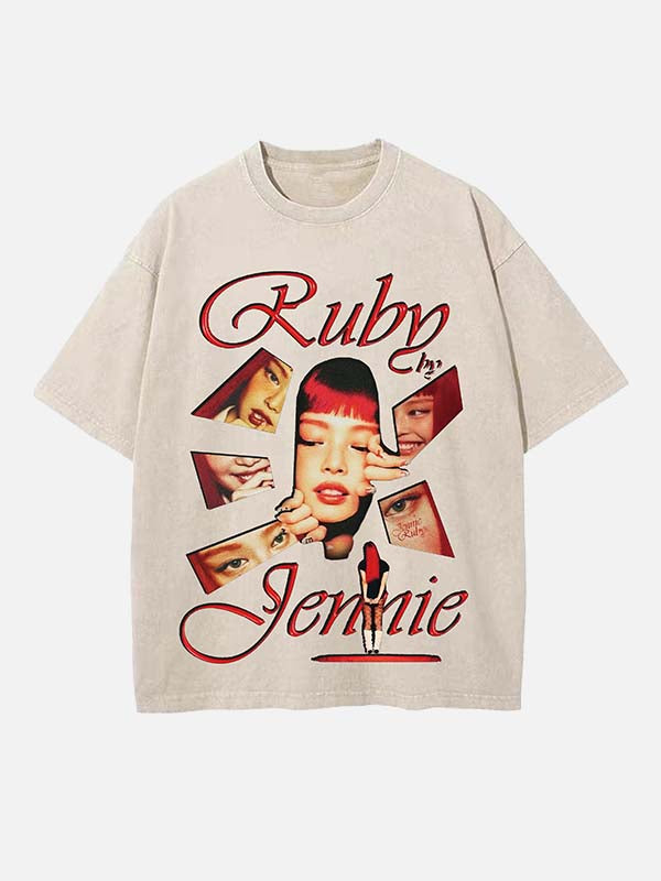 BLACKPINK Jennie Print Round Neck T-shirt