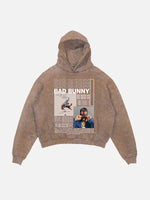 Bad Bunny Print Slant Pockets Hoodie