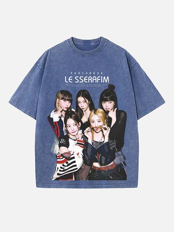 LE SSERAFIM Print Round Neck T-shirt