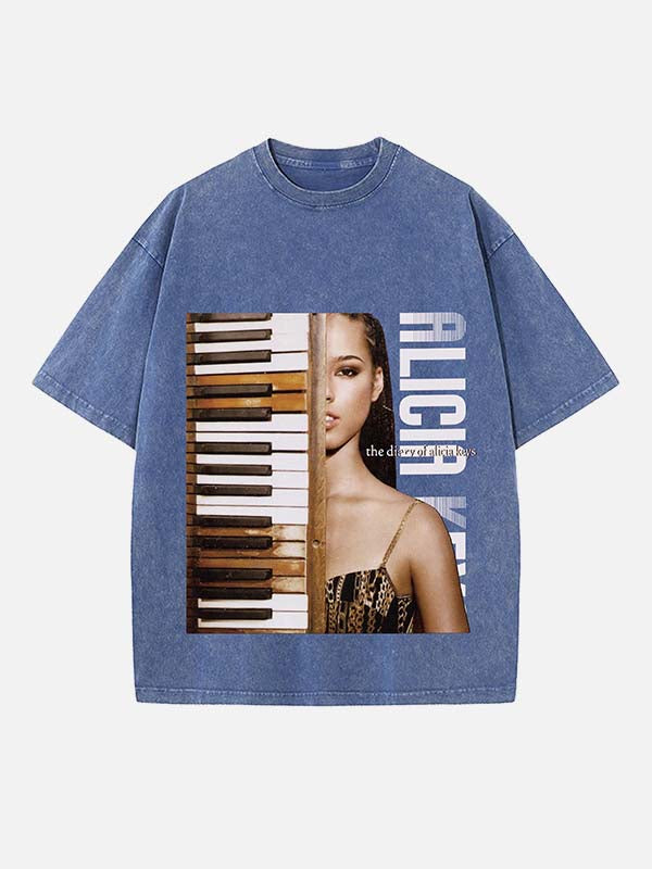 Alicia Keys Print Round Neck T-shirt