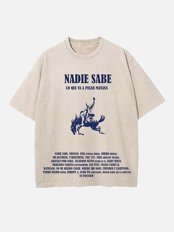 Bad Bunny Print Round Neck T-shirt