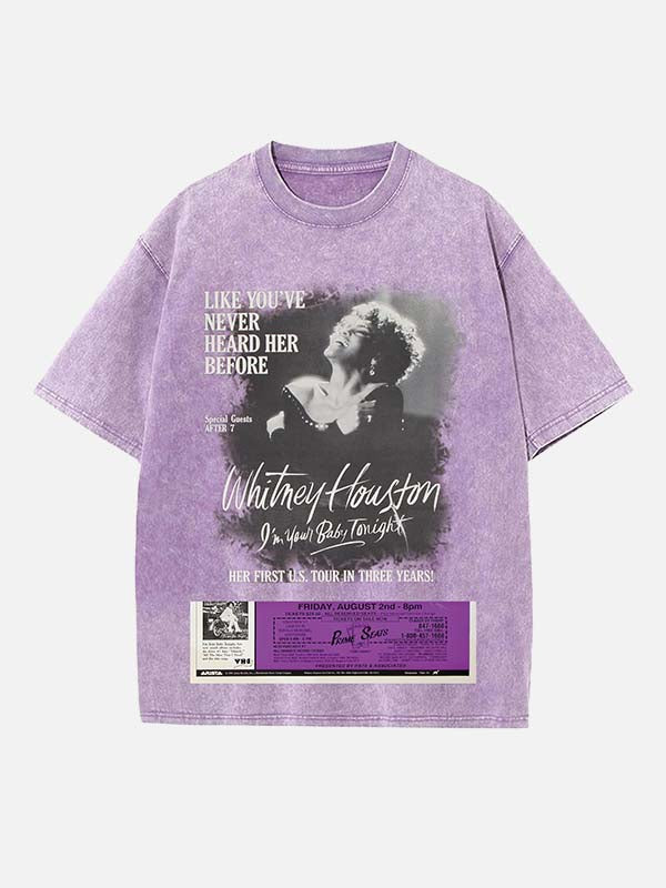 Whitney Houston Print Round Neck T-shirt
