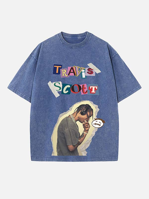 Travis Scott Print Round Neck T-shirt