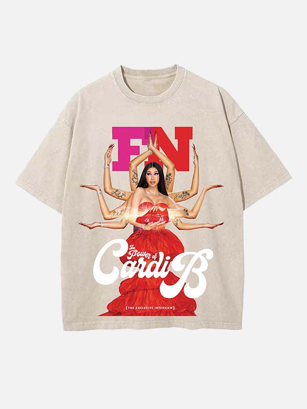Cardi B Print Round Neck T-shirt