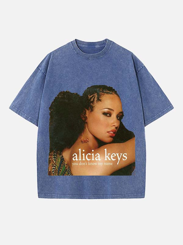 Alicia Keys Print Round Neck T-shirt