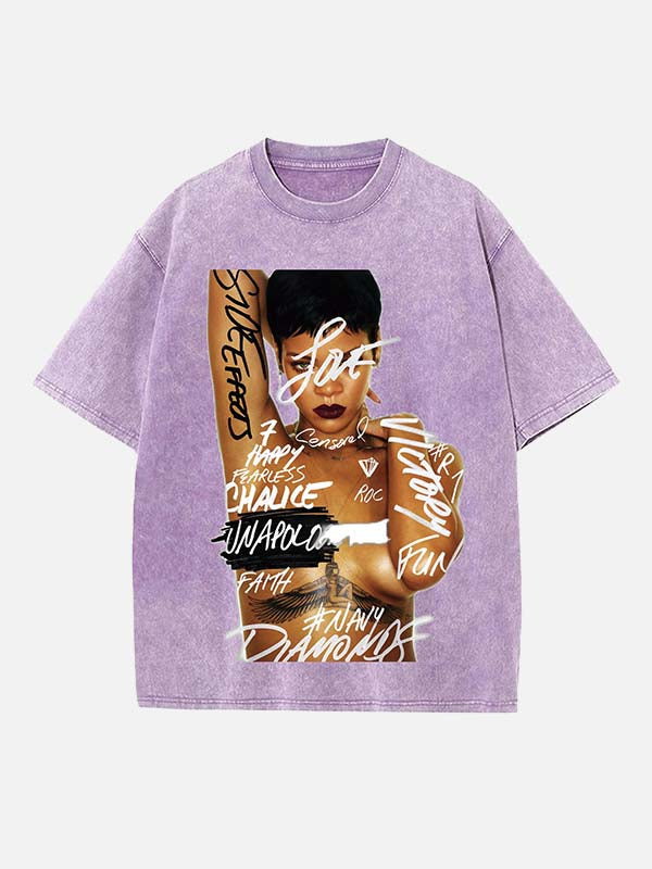 Rihanna Print Round Neck T-shirt