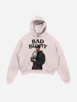 Bad Bunny Print Slant Pockets Hoodie