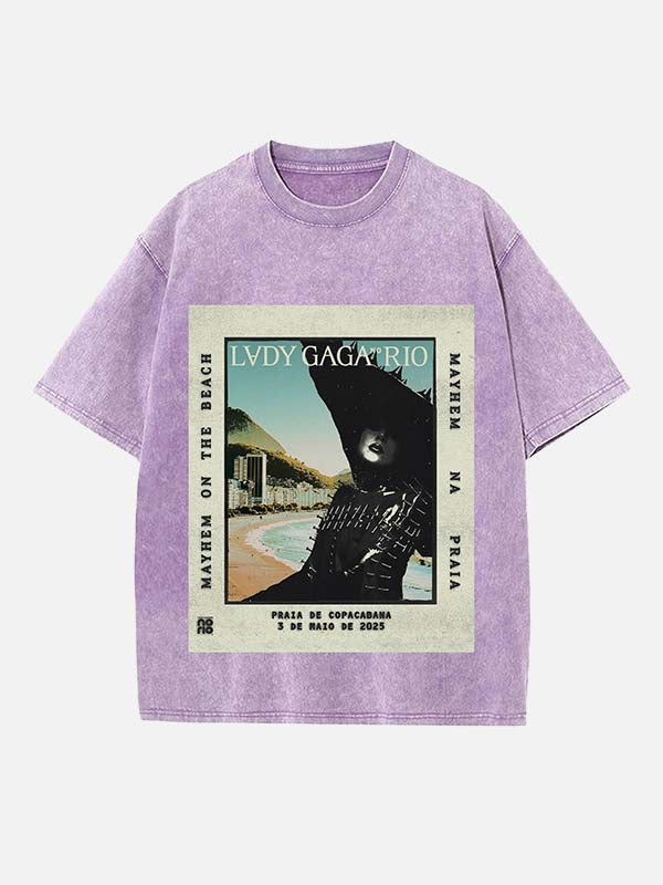 Lady Gaga Print Round Neck T-shirt