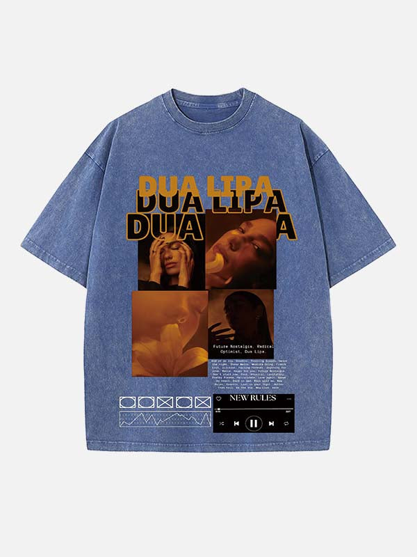 Dua Lipa Print Round Neck T-shirt