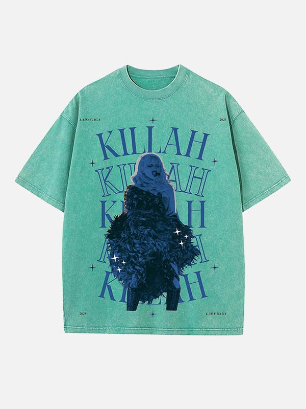 Lady Gaga Print Round Neck T-shirt