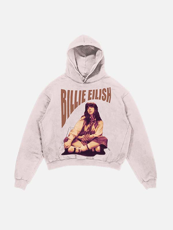 Billie Eilish Print Slant Pockets Hoodie