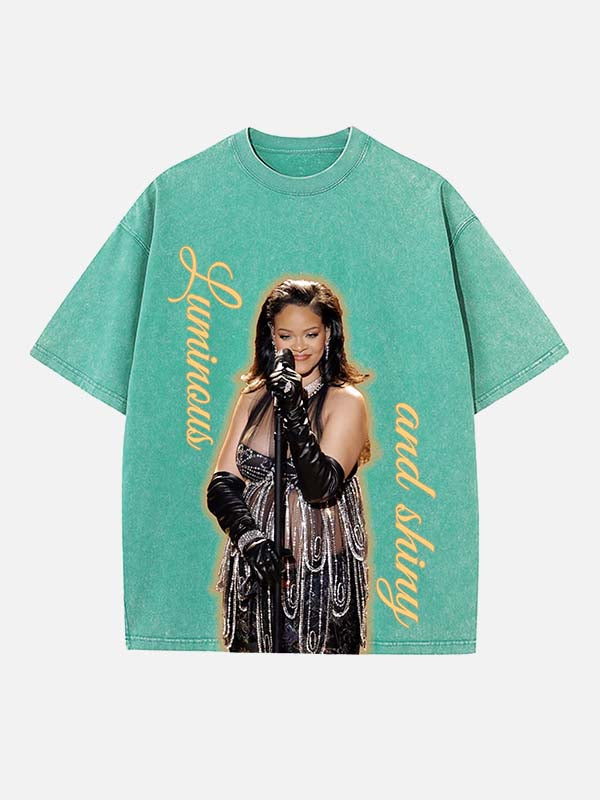 Rihanna Print Round Neck T-shirt