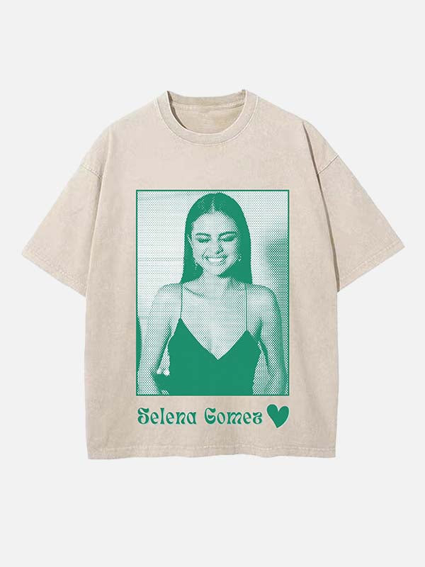 Selena Gomez Print Round Neck T-shirt