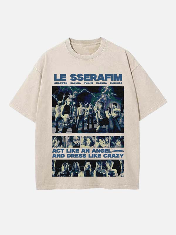 LE SSERAFIM Print Round Neck T-shirt