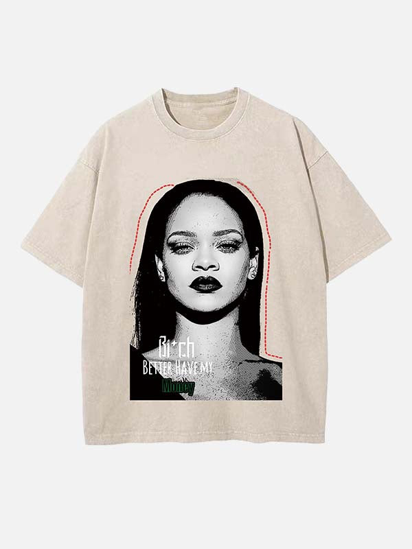 Rihanna Print Round Neck T-shirt