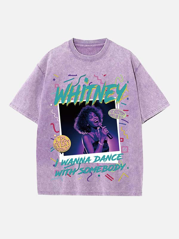 Whitney Houston Print Round Neck T-shirt