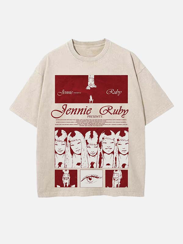 BLACKPINK Jennie Print Round Neck T-shirt