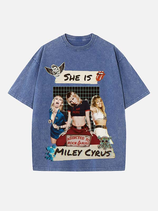 Miley Cyrus Print Round Neck T-shirt