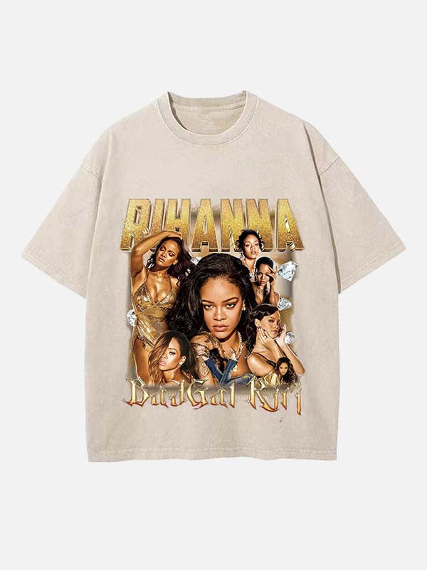 Rihanna Print Round Neck T-shirt