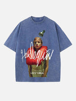 Lady Gaga Print Round Neck T-shirt