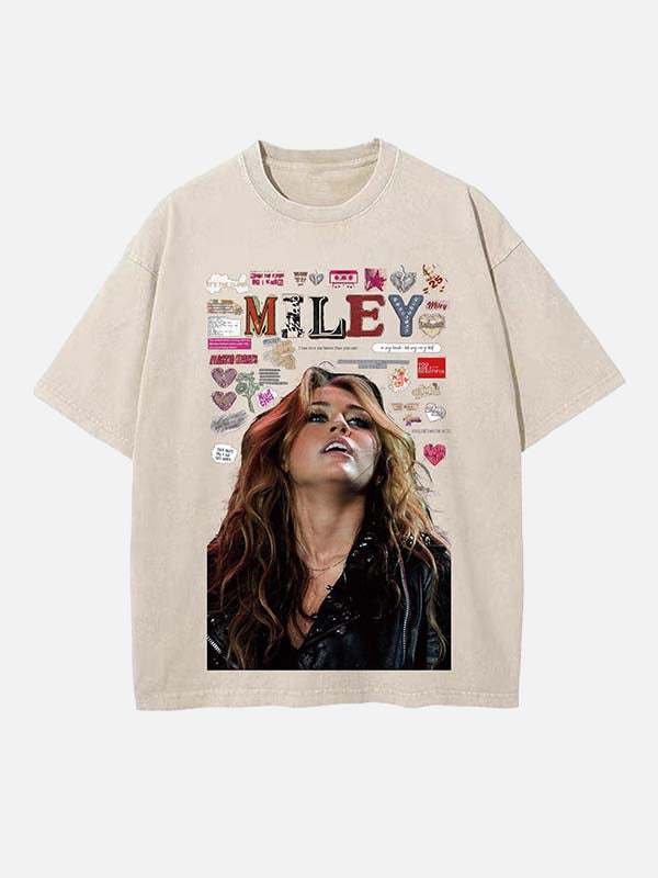 Miley Cyrus Print Round Neck T-shirt