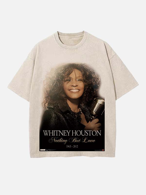 Whitney Houston Print Round Neck T-shirt