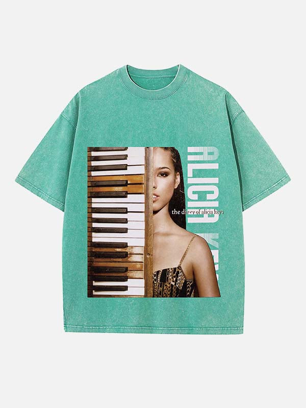 Alicia Keys Print Round Neck T-shirt