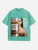 Alicia Keys Print Round Neck T-shirt