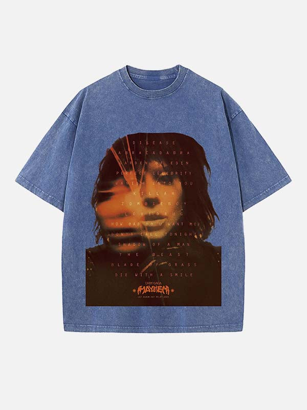 Lady Gaga Print Round Neck T-shirt