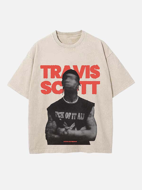 Travis Scott Print Round Neck T-shirt