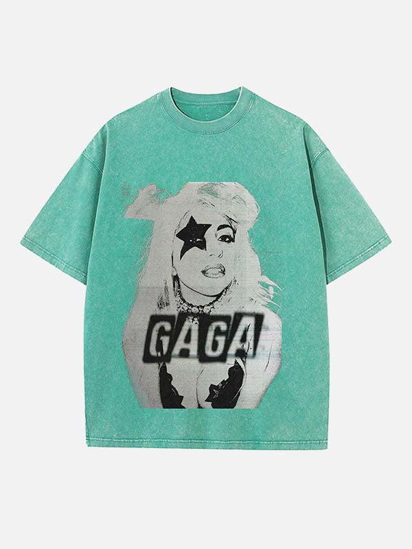 Lady Gaga Print Round Neck T-shirt